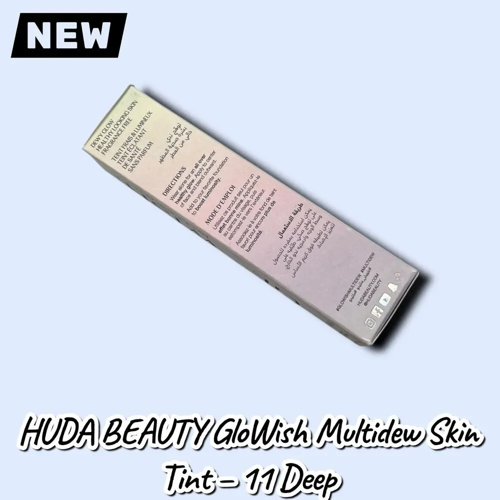 New NIB HUDA BEAUTY GloWish Multidew Skin Tint – Shade 11 Deep – 40ml